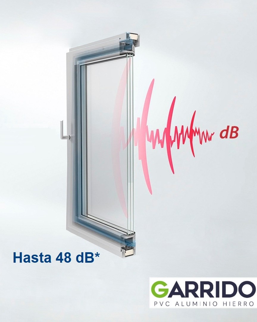 Ventana con sistema de aislamiento acústico de hasta 48 decibelios instalada por Ventanas Garrido en Castilleja de la Cuesta, Sevilla. Ideal para reducir el ruido exterior en viviendas y oficinas.